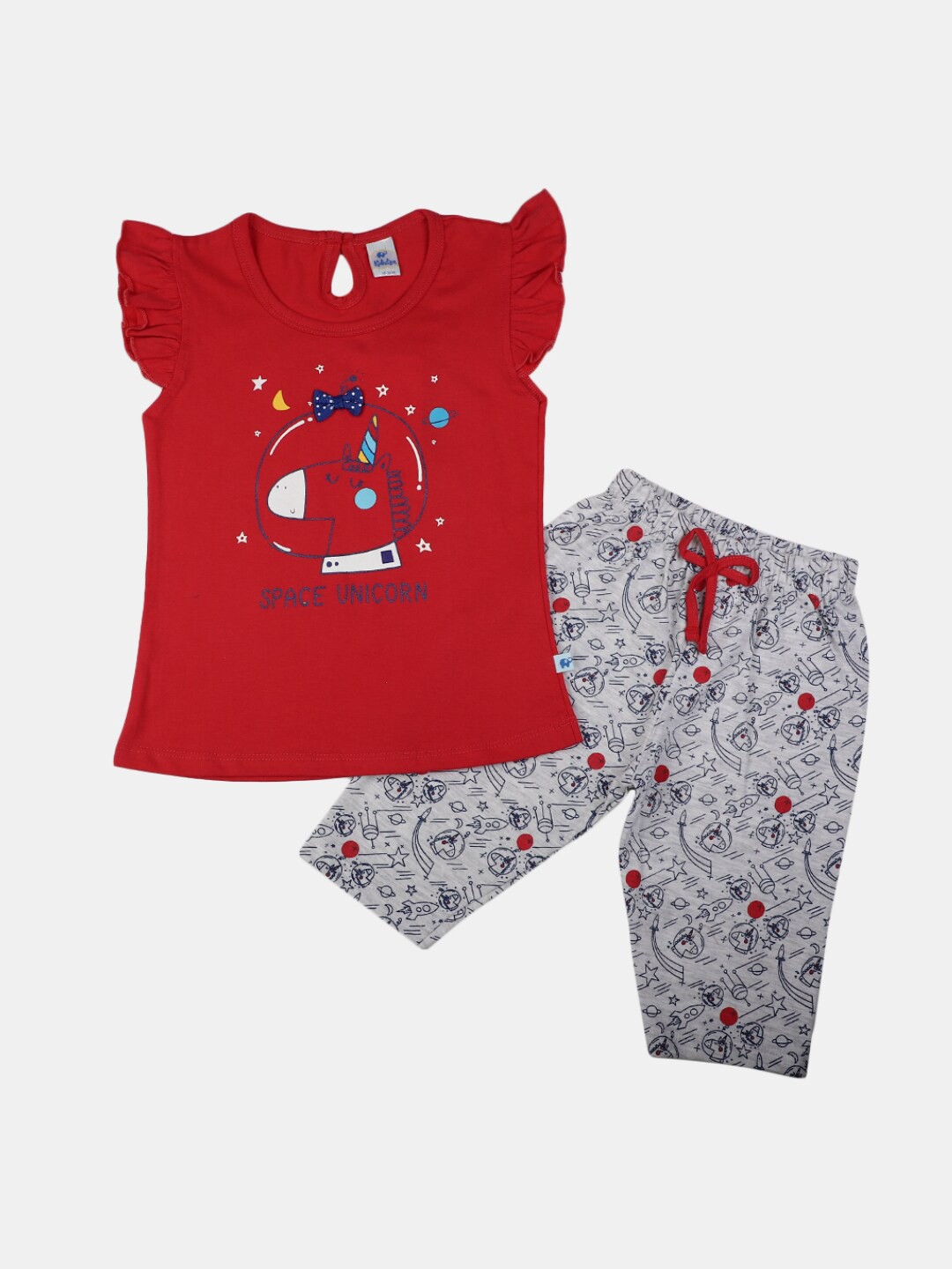 

V-Mart Infant Girls Printed Pure Cotton T-shirt With Capris Set, Pink