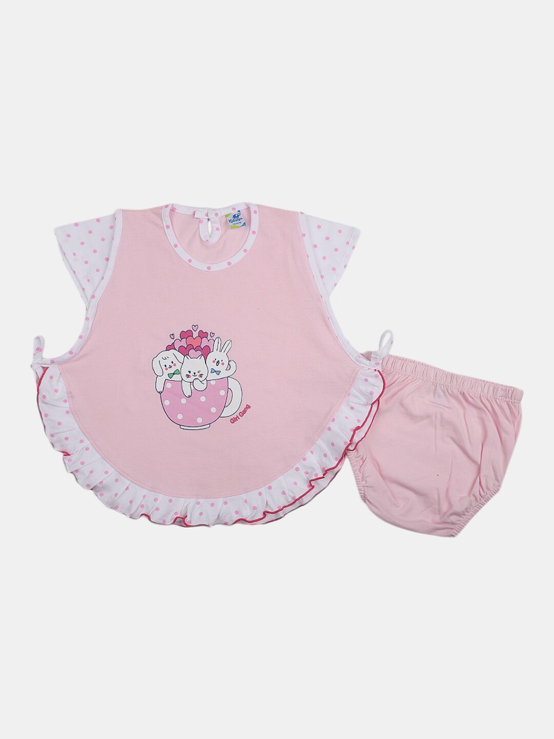 

V-Mart Infant Girls Pink & White Printed Pure Cotton Top with Shorts