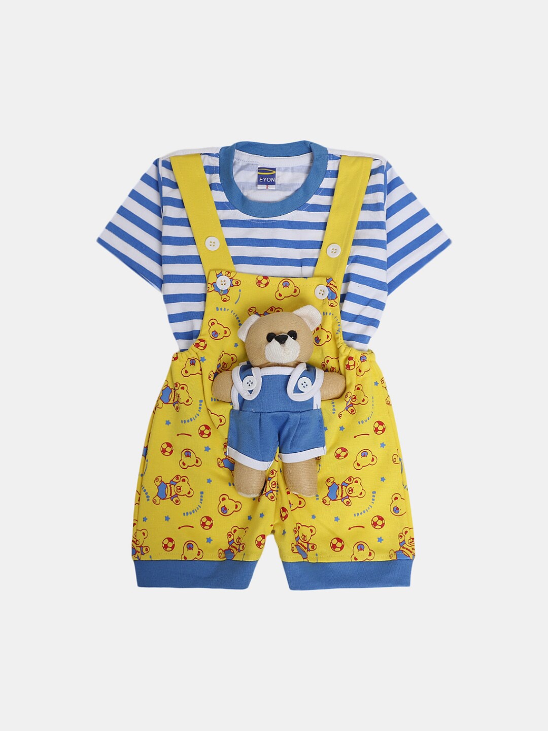 

V-Mart Infants Kids Printed Pure Cotton T-shirt with Dungarees, Blue