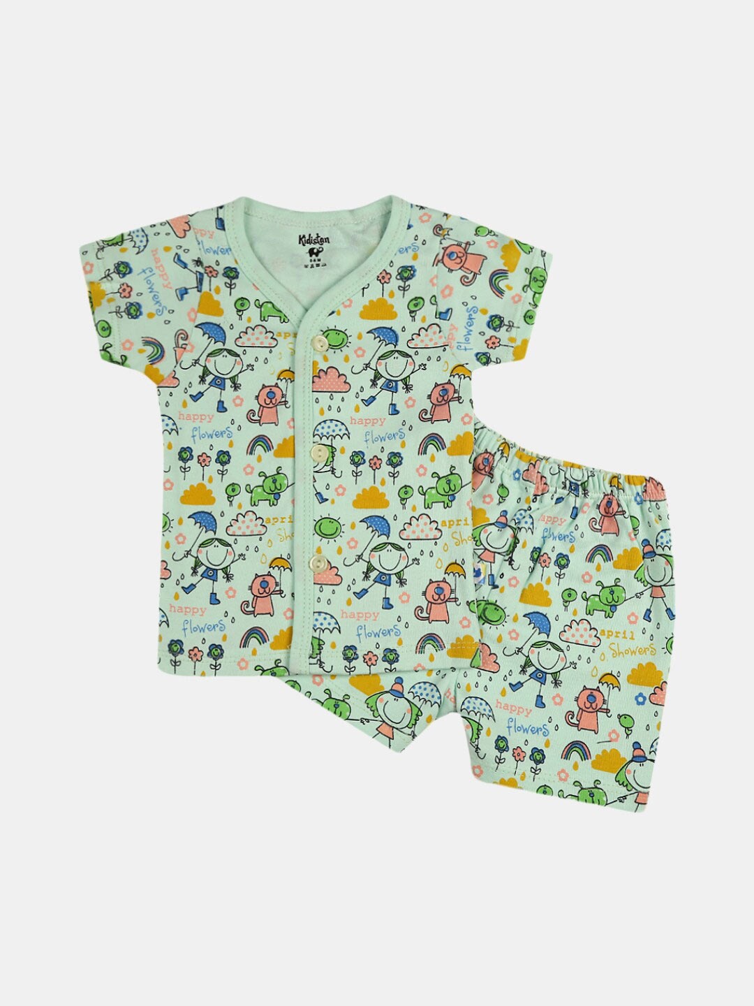 

V-Mart Infant Printed Cotton Shirt With Shorts Set, Green