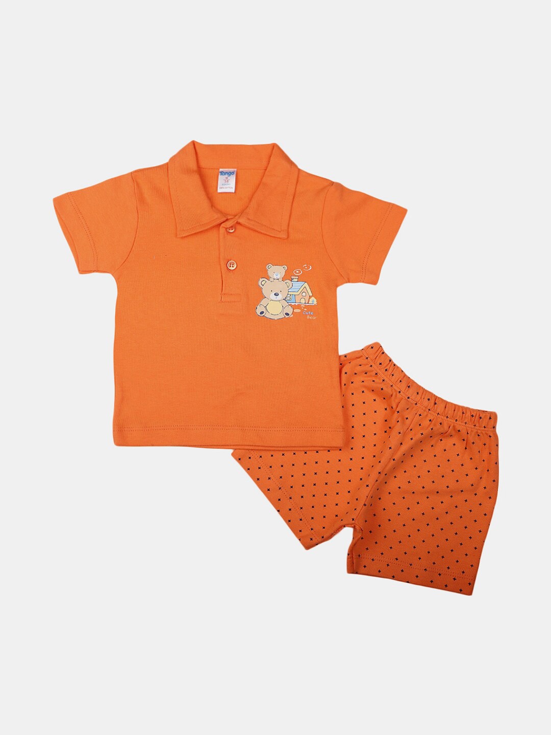 

V-Mart Infants Printed Pure Cotton T-shirt with Shorts, Orange