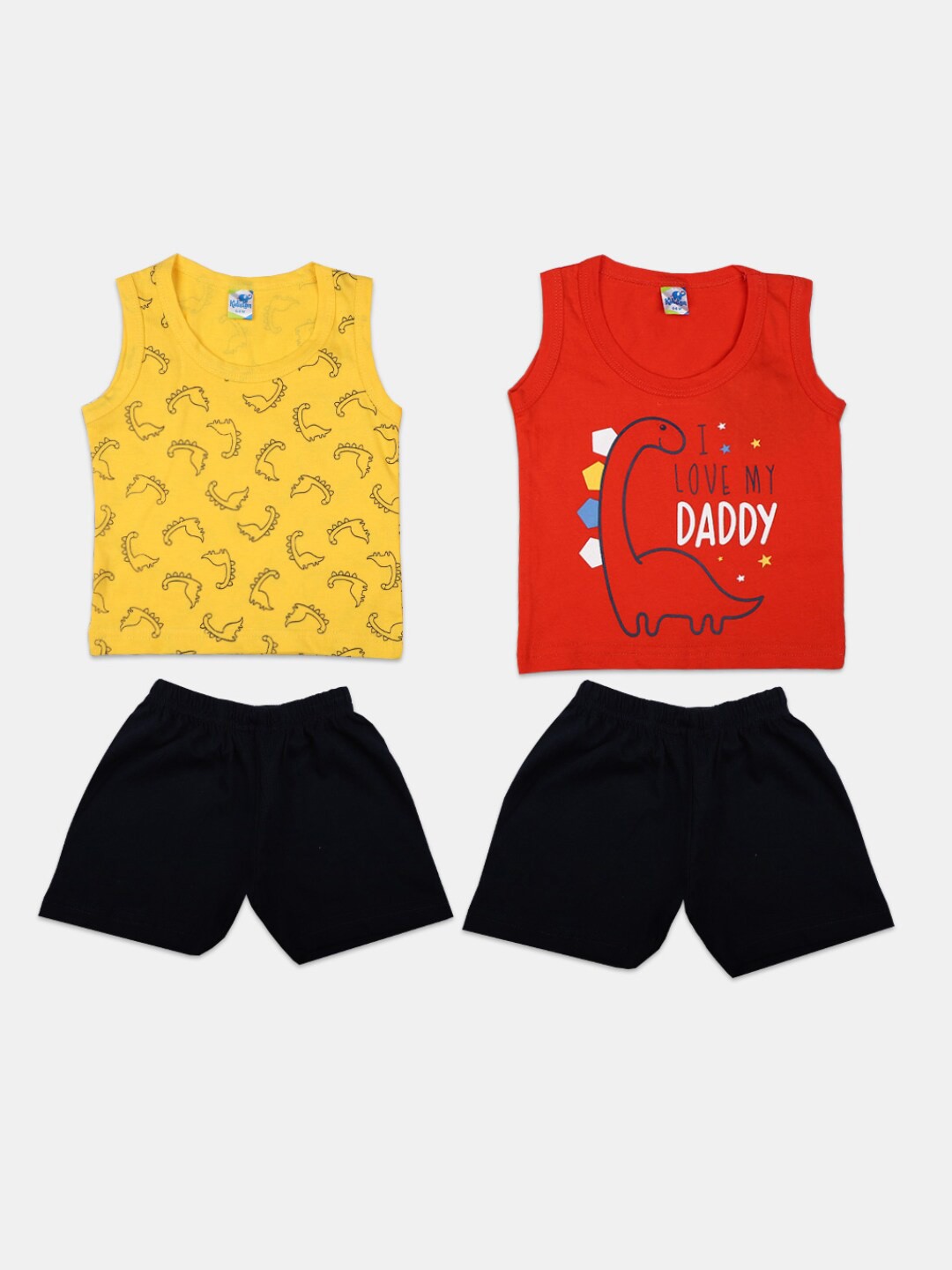 

V-Mart Infants Pack Of 2 Printed Pure Cotton T-shirt with Shorts, Yellow