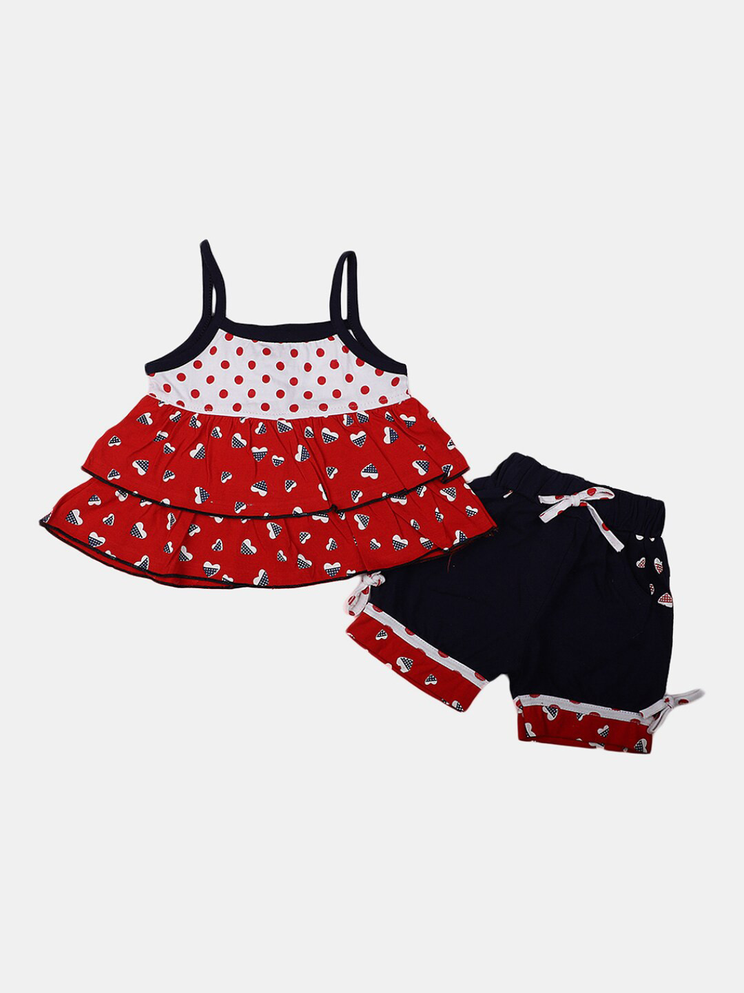 

V-Mart Infant Girls Printed Pure Cotton Top With Shorts Set, Red