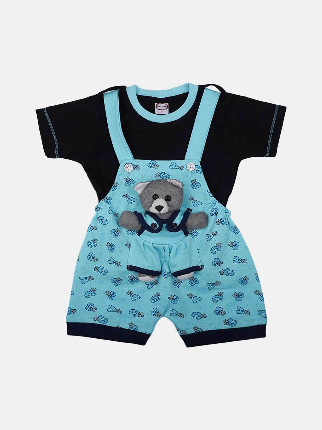 

V-Mart Infants Kids Printed Pure Cotton T-shirt with Dungarees, Blue