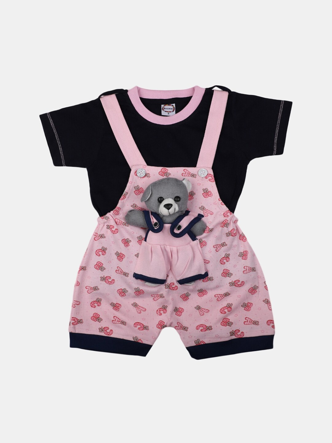 

V-Mart Infants Kids Pure Cotton T-shirt with Dungarees, Pink