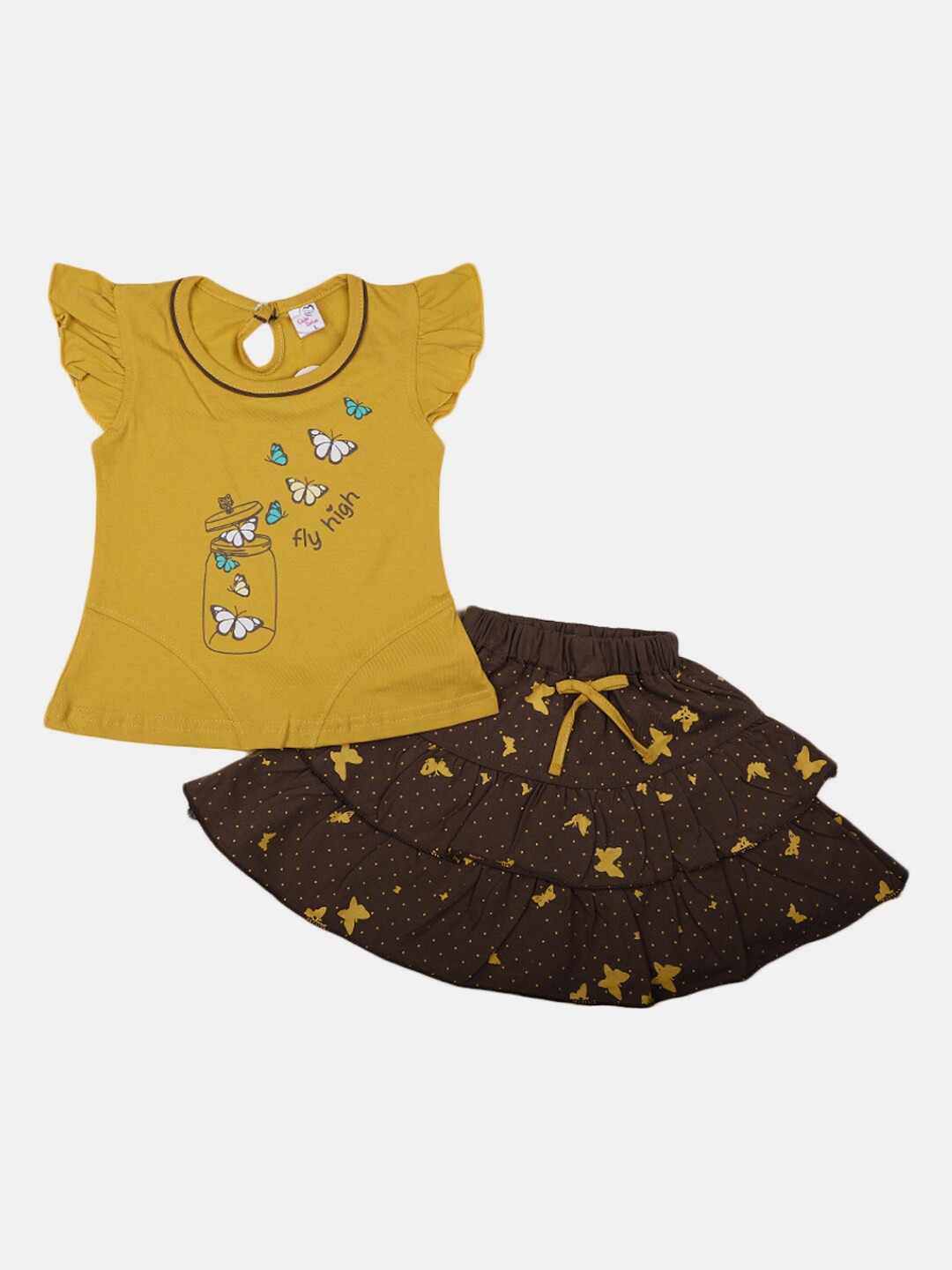 

V-Mart Infant Girls Printed T-shirt With Skirt Set, Yellow