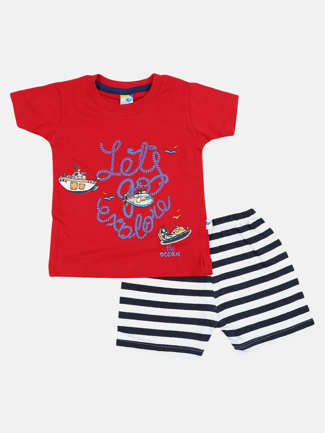 

V-Mart Infants Printed Pure Cotton T-shirt with Shorts, Red