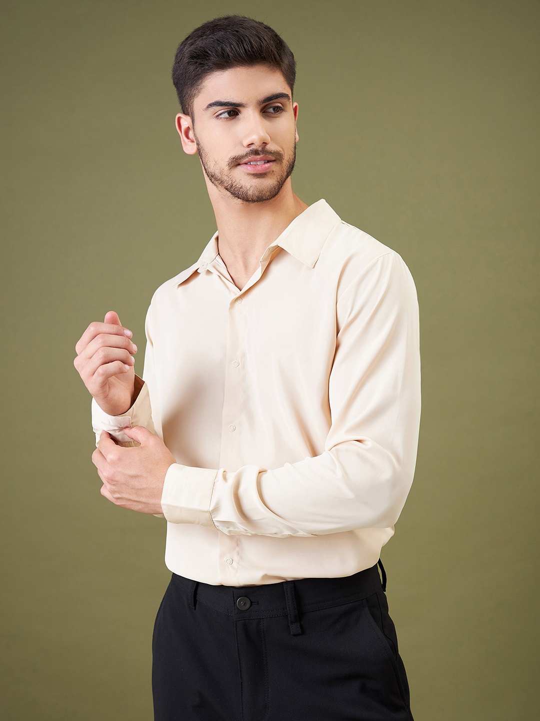 

MASCLN SASSAFRAS Relaxed Spread Collar Casual Shirt, Beige
