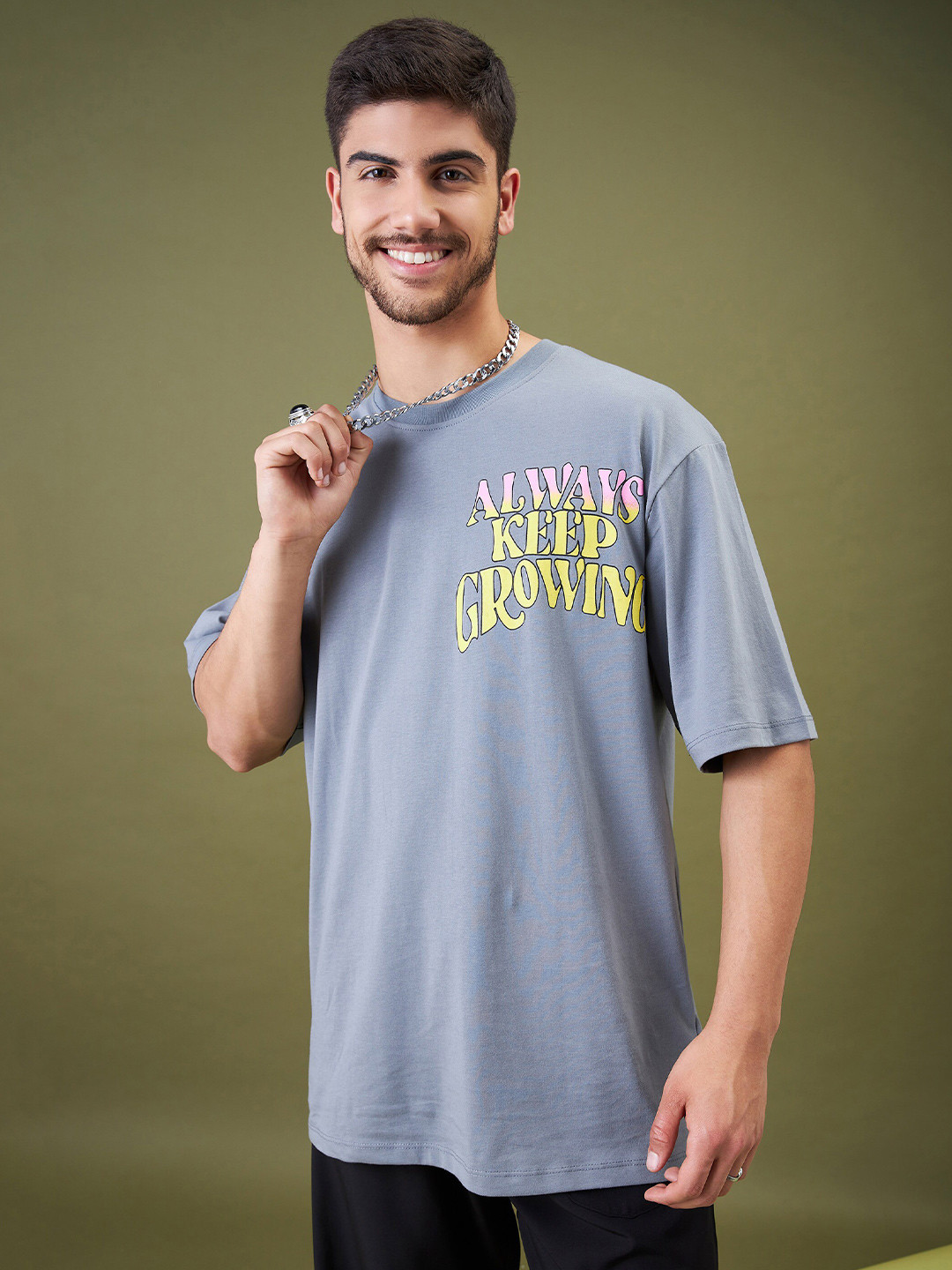 

MASCLN SASSAFRAS Typography Round Neck Cotton Boxy Fit T-shirt, Grey