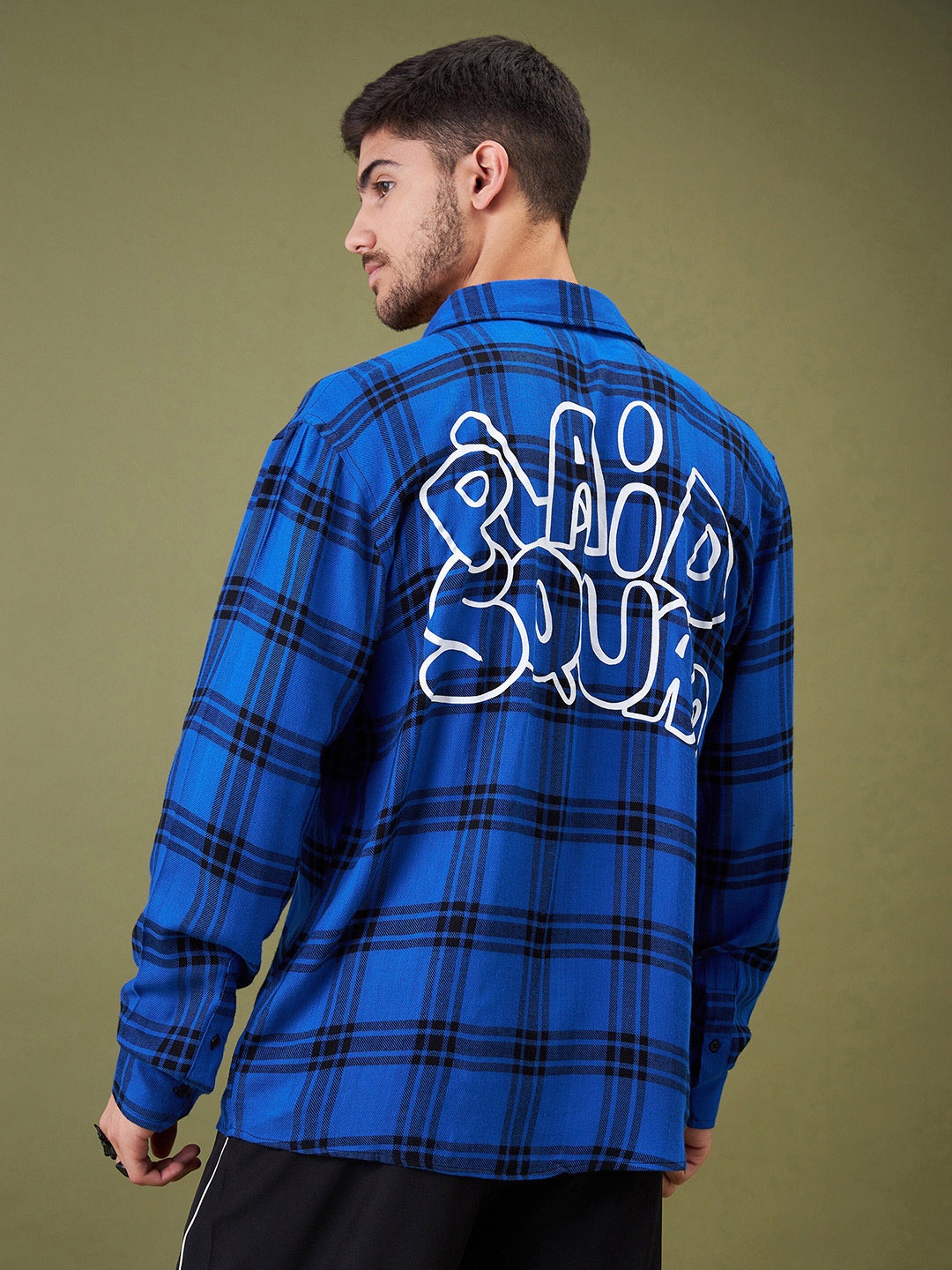 

MASCLN SASSAFRAS Relaxed Checked Spread Collar Boxy Casual Shirt, Blue