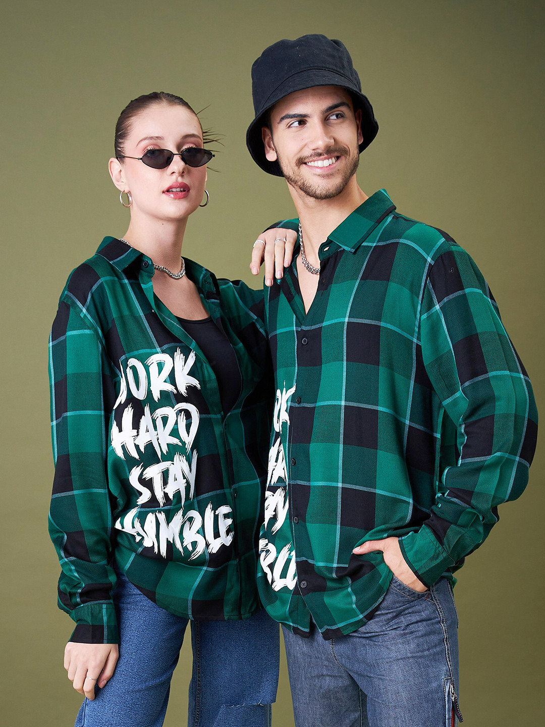 

MASCLN SASSAFRAS Relaxed Tartan Checked Boxy Casual Shirt, Green
