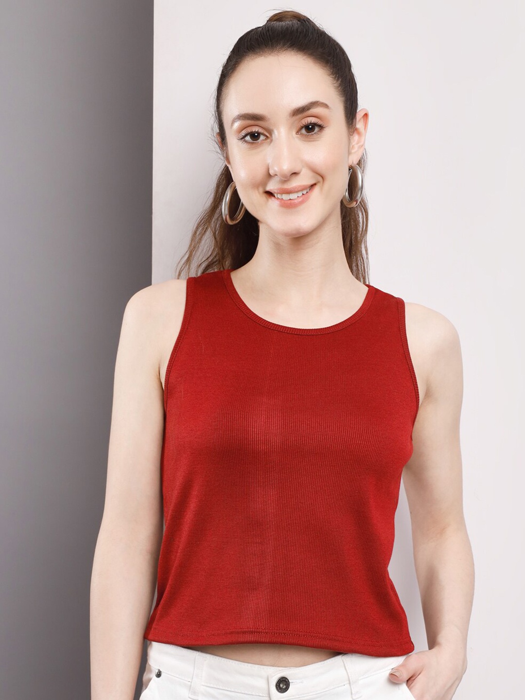 

Q-rious Sleeveless Cotton Tank Top, Red