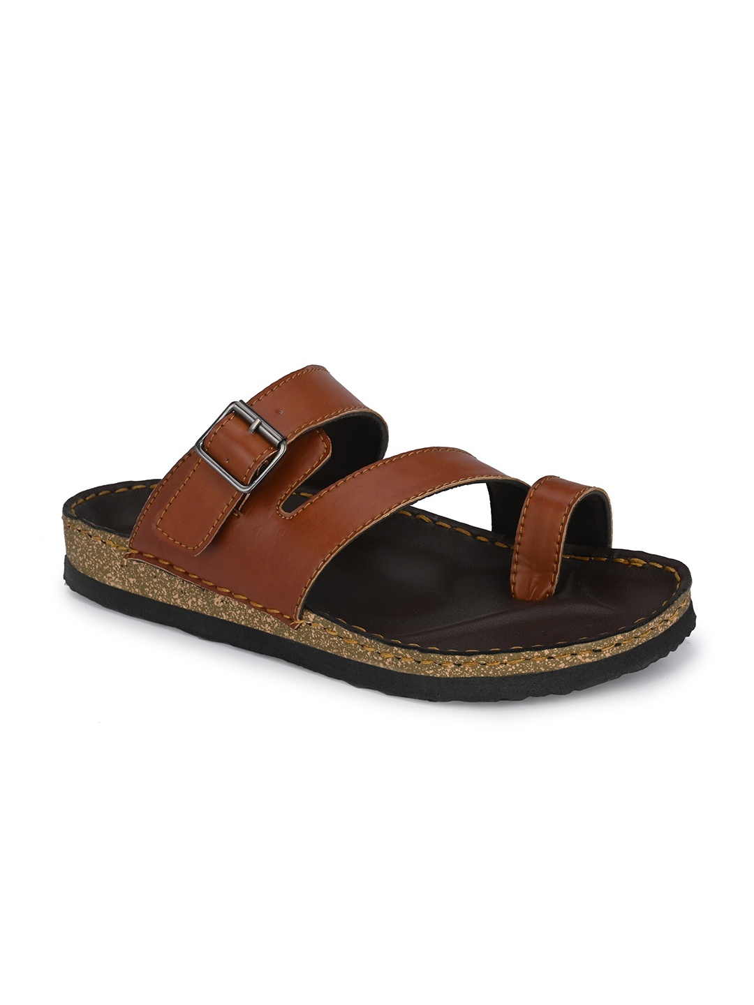 

Eego Italy Men Open One Toe Comfort Sandals With Buckle Detail, Tan