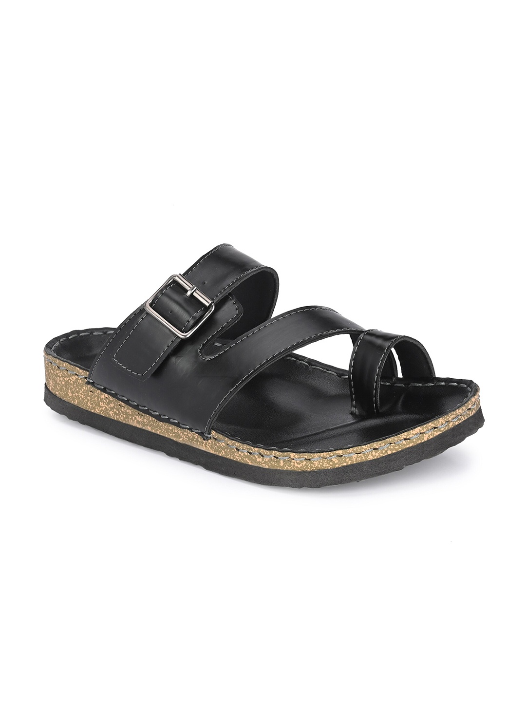 

Eego Italy Men Open One Toe Comfort Sandals With Buckle Detail, Black