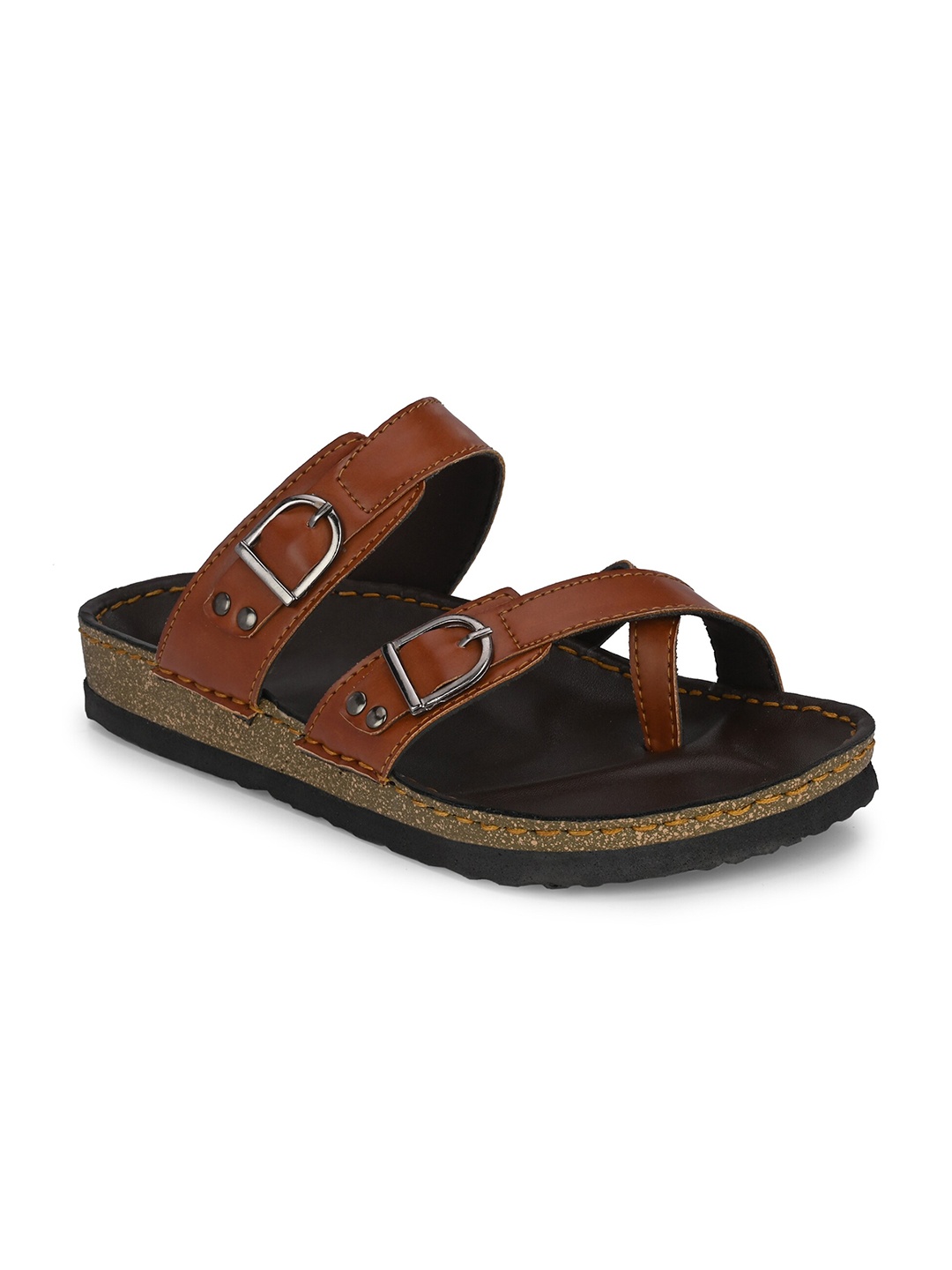 

Eego Italy Men Open One Toe Comfort Sandals With Buckle Detail, Tan