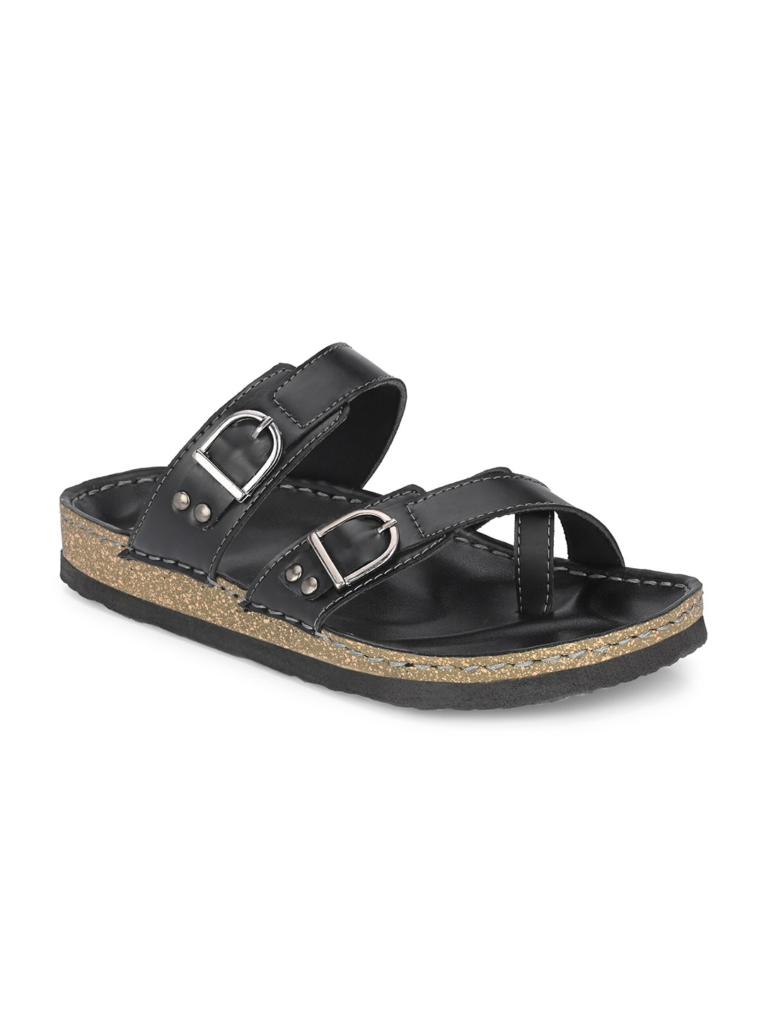 

Eego Italy Men Open One Toe Comfort Sandals With Buckle Detail, Brown