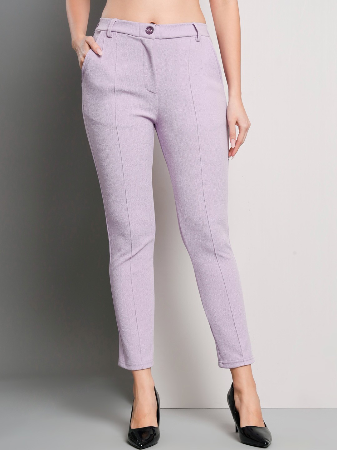 

Q-rious Women High-Rise Plain Regular Trousers, Lavender