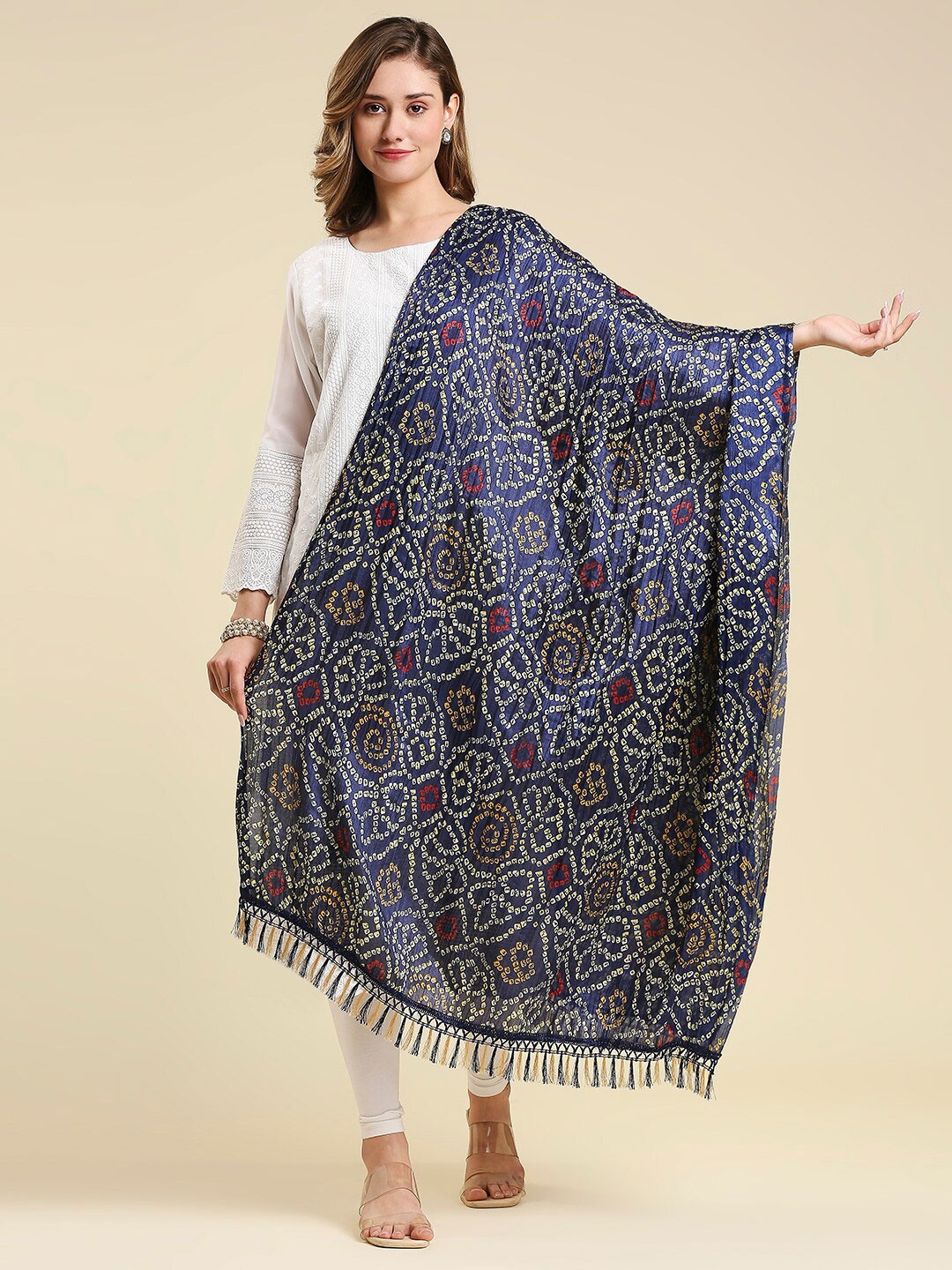 

Dupatta Bazaar Bandhini Printed Dupatta, Navy blue