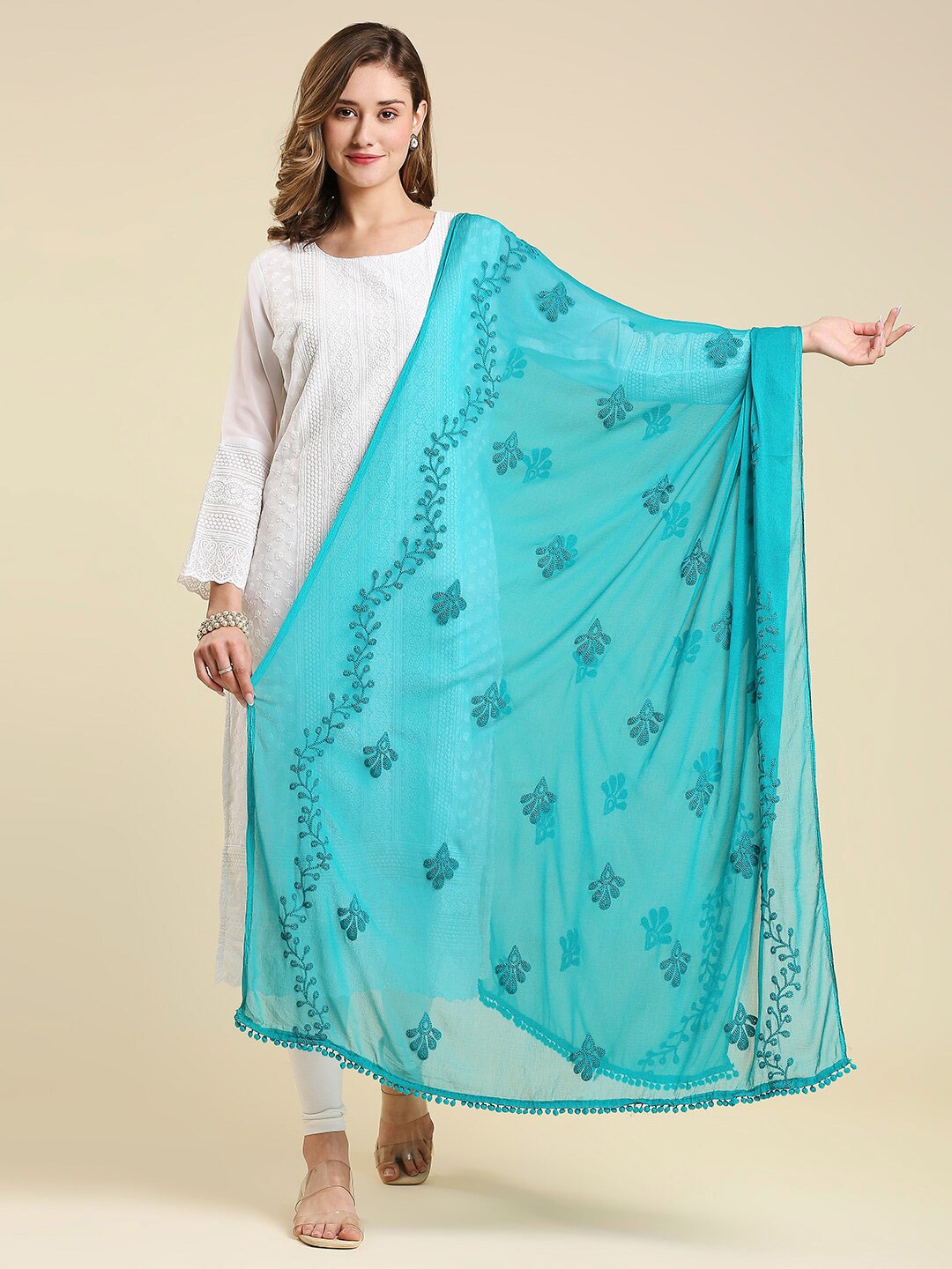 

Dupatta Bazaar Embroidered Chiffon Dupatta, Teal