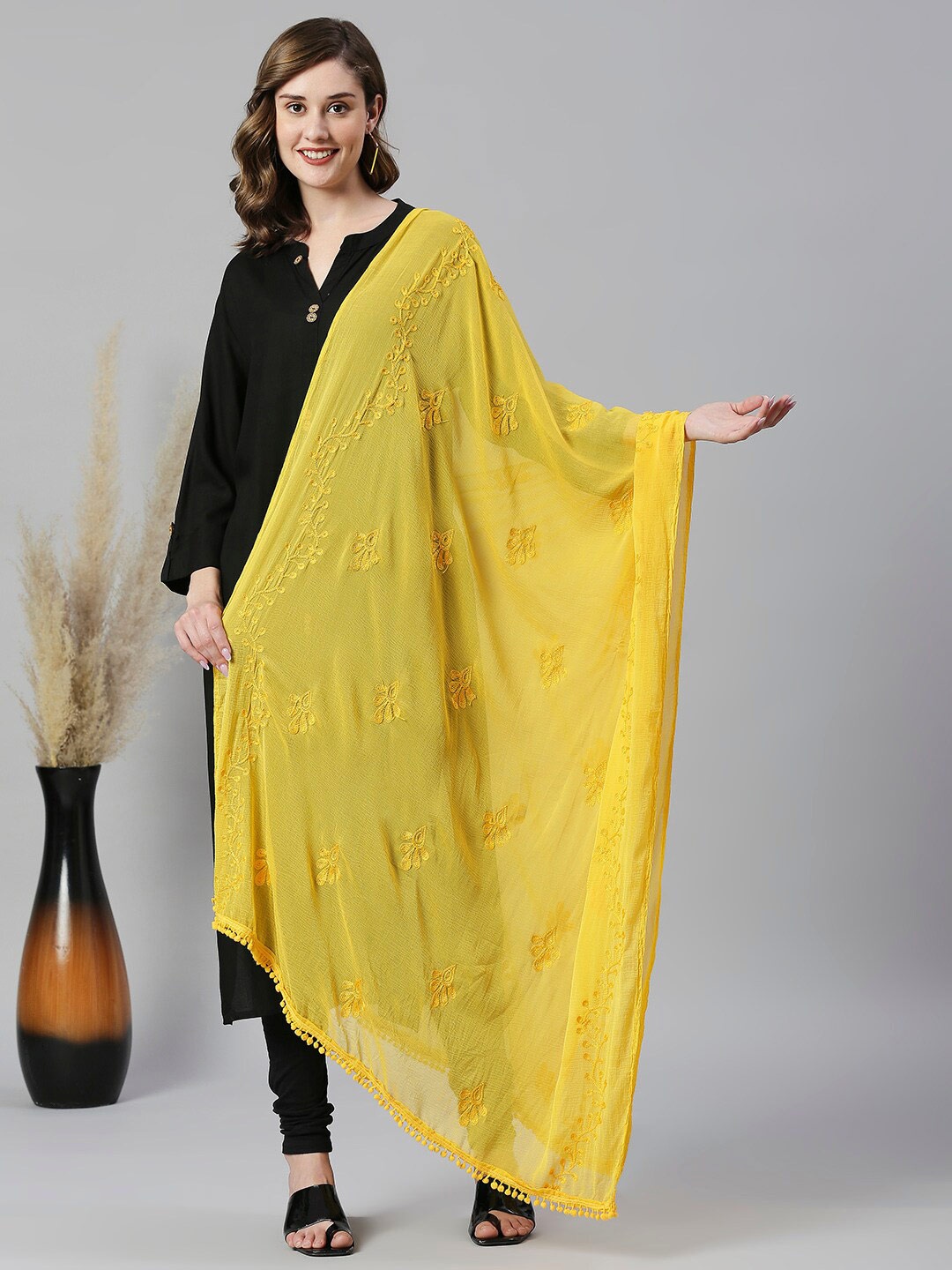 

Dupatta Bazaar Embroidered Chiffon Dupatta, Yellow