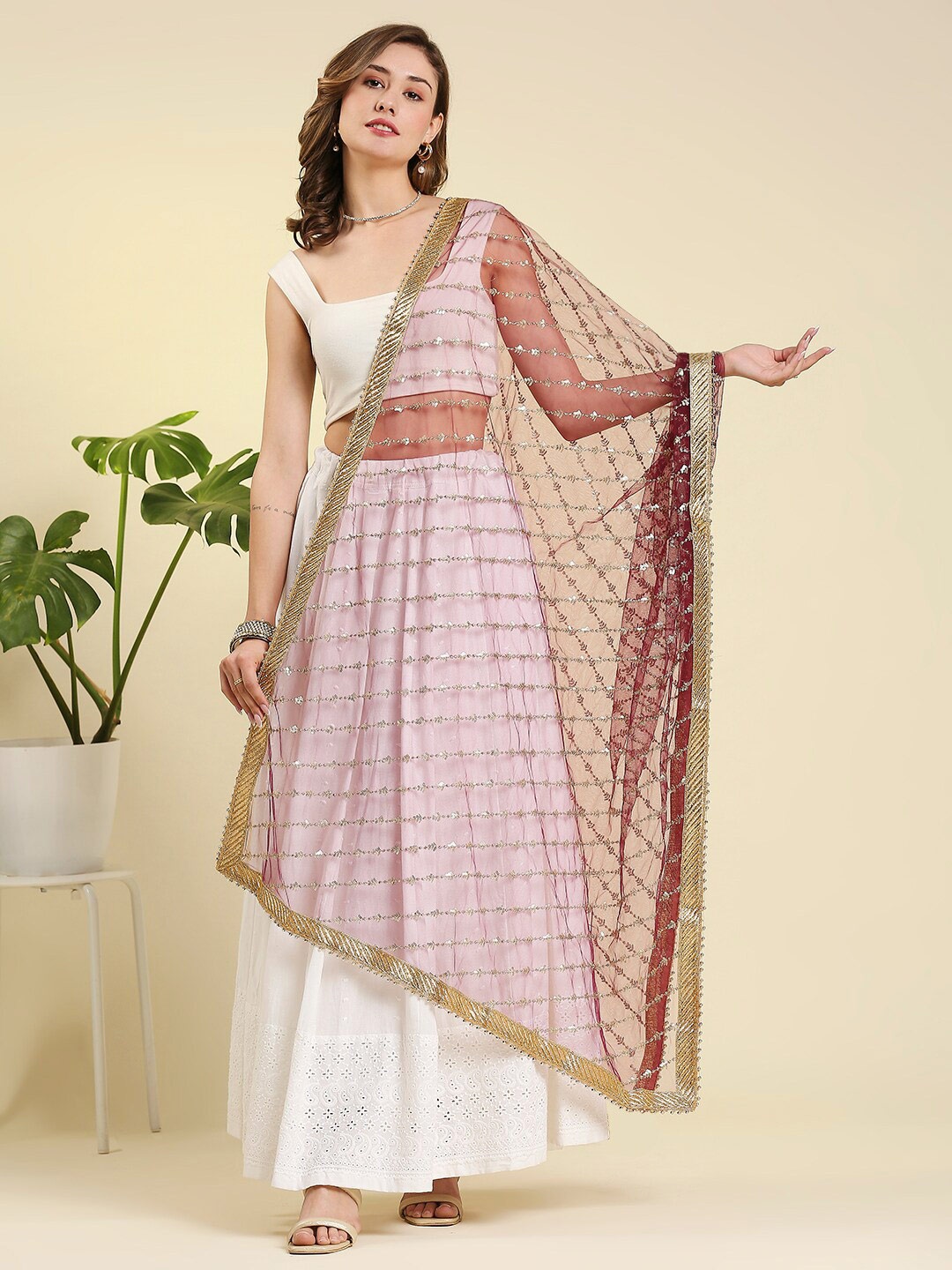 

Dupatta Bazaar Ethnic Motifs Embroidered Dupatta, Burgundy
