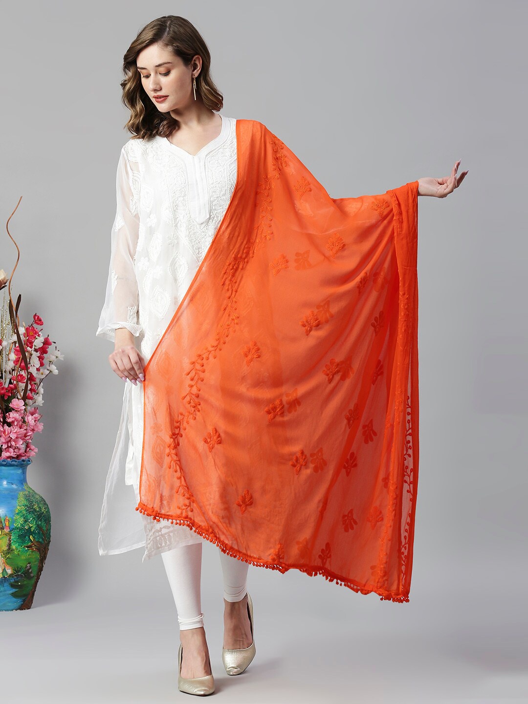 

Dupatta Bazaar Embroidered Chiffon Dupatta, Orange