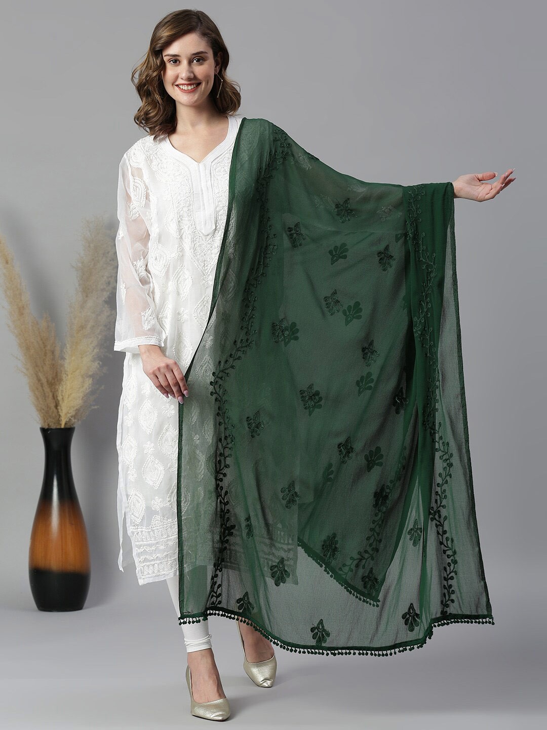 

Dupatta Bazaar Ethnic Motifs Embroidered Chiffon Dupatta, Green