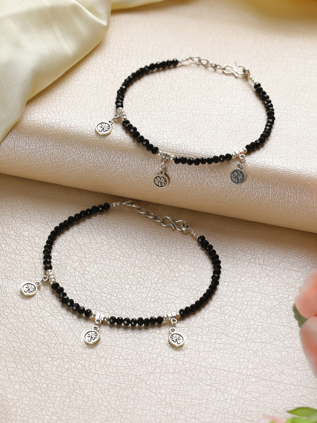 

Jazz and Sizzle Set Of 2 Silver-Plated Beaded Anklets