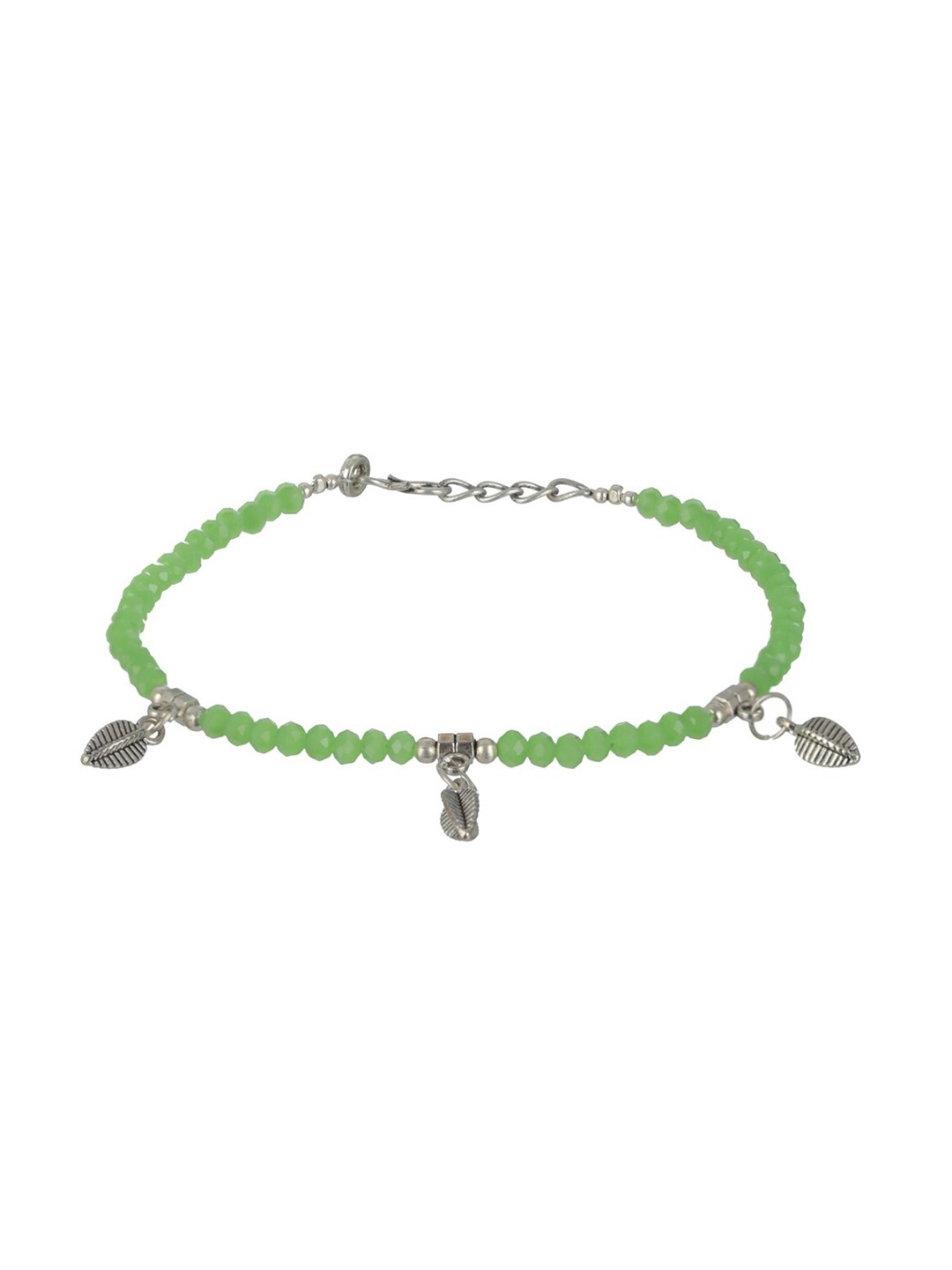 

Jazz and Sizzle Set Of 2 Silver-Plated Leaf Charms Beaded Anklet