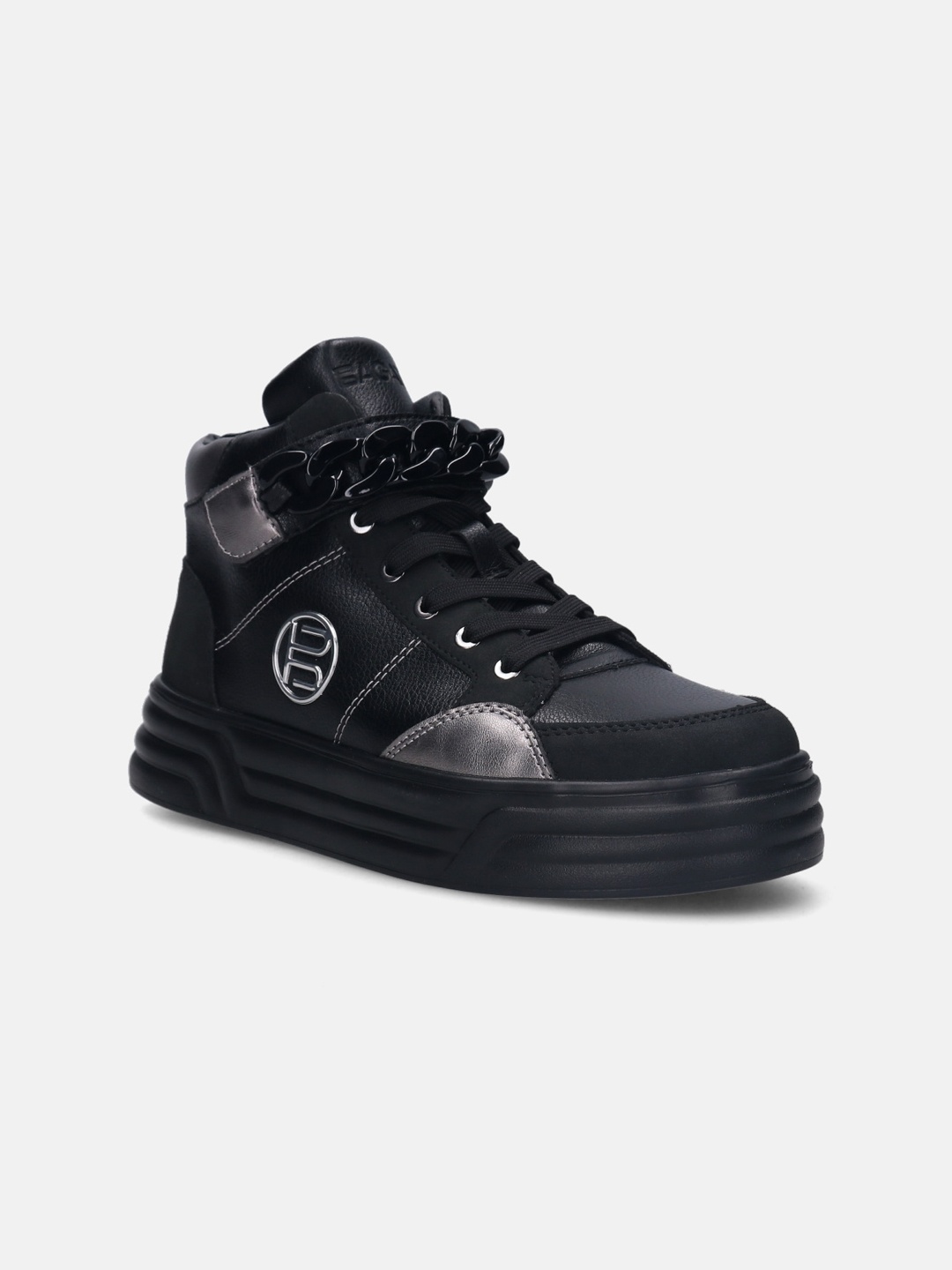 

BAGATT Women Blu Textured High-Top Sneakers, Black