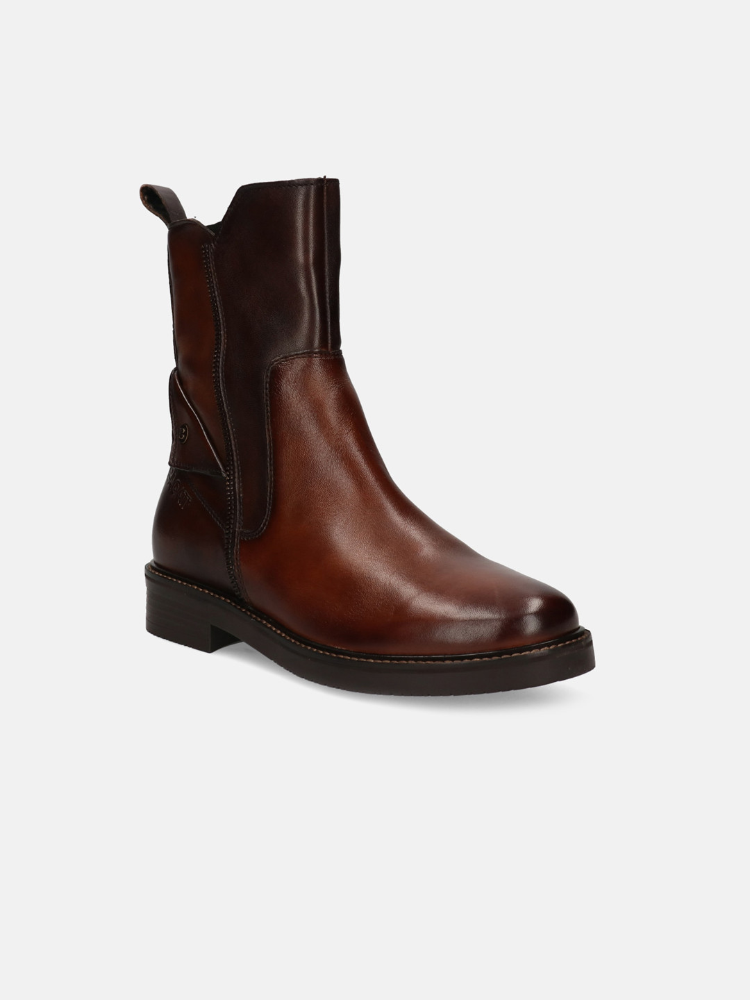 

BAGATT Zina Women Block-Heeled Leather Chelsea Boots, Brown