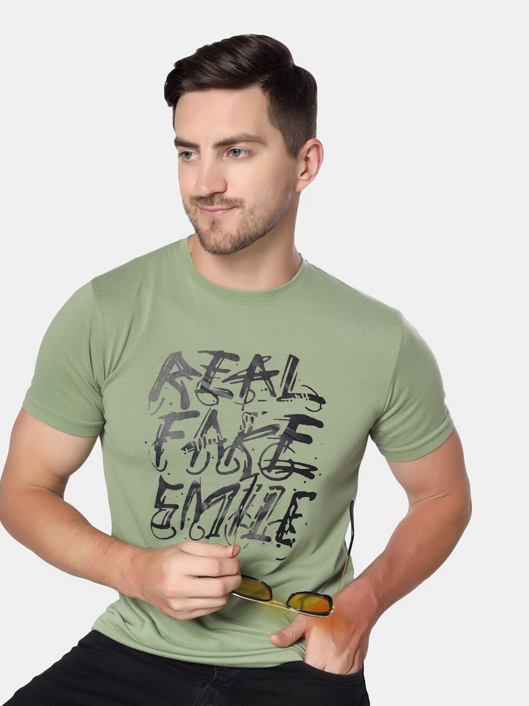 

HILL STREET Typography Printed T-shirt, Olive