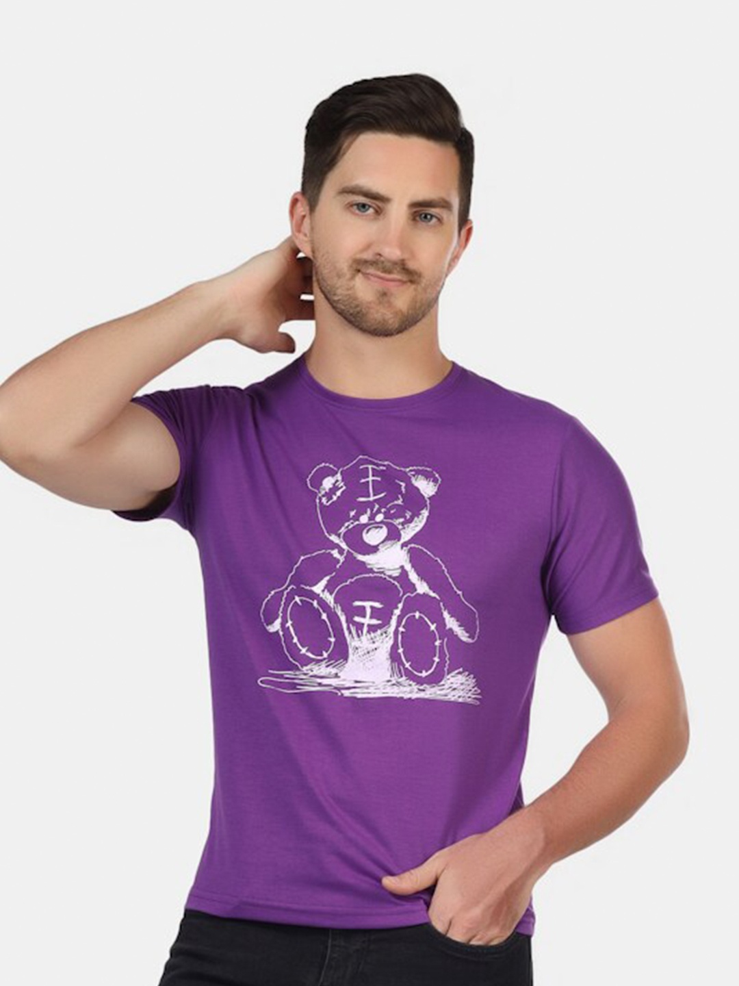 

HILL STREET Graphic Printed Round Neck T-shirt, Purple