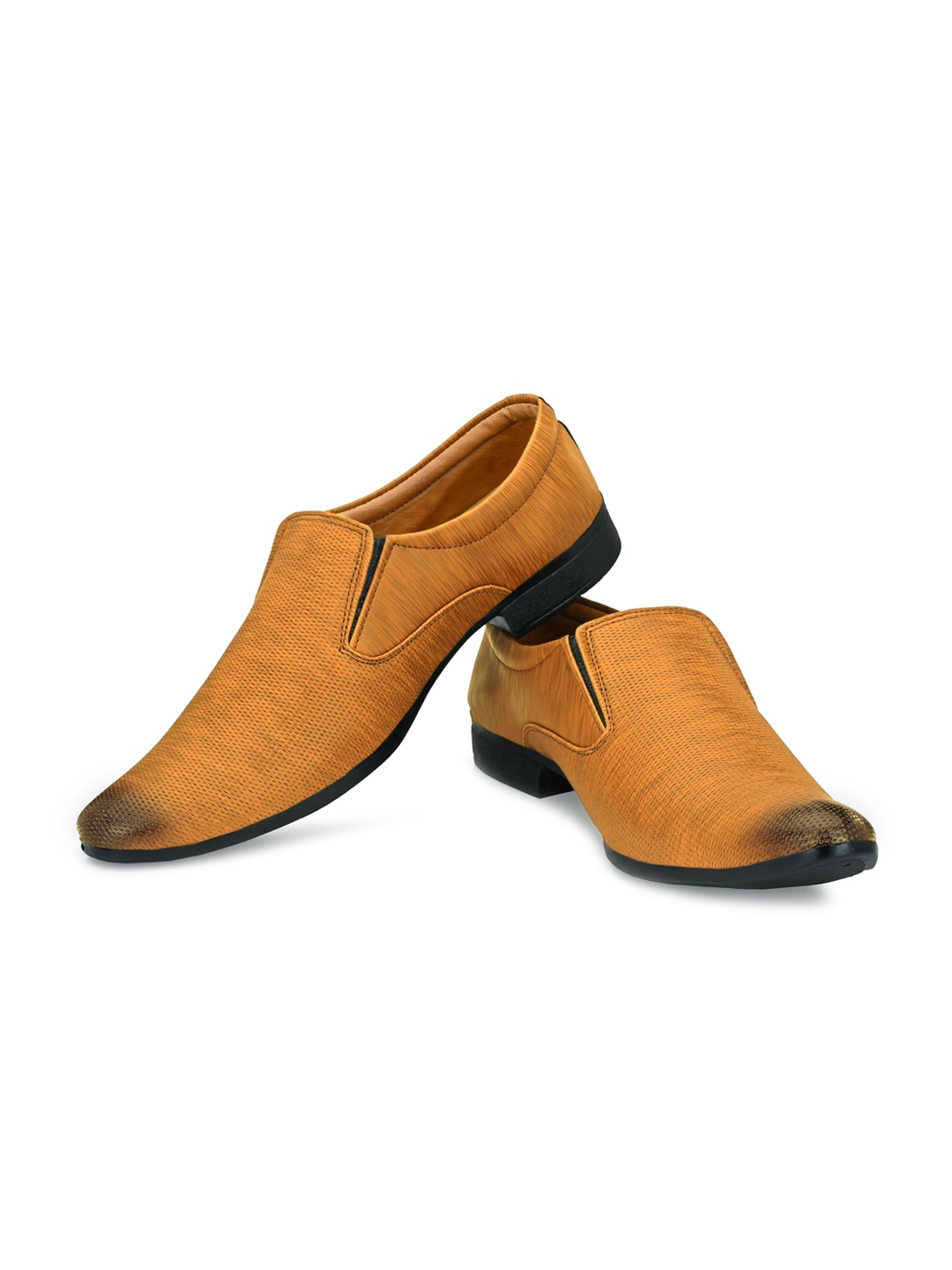 

FOXYFOOT Men Perforated Formal Slip-On Shoes, Tan