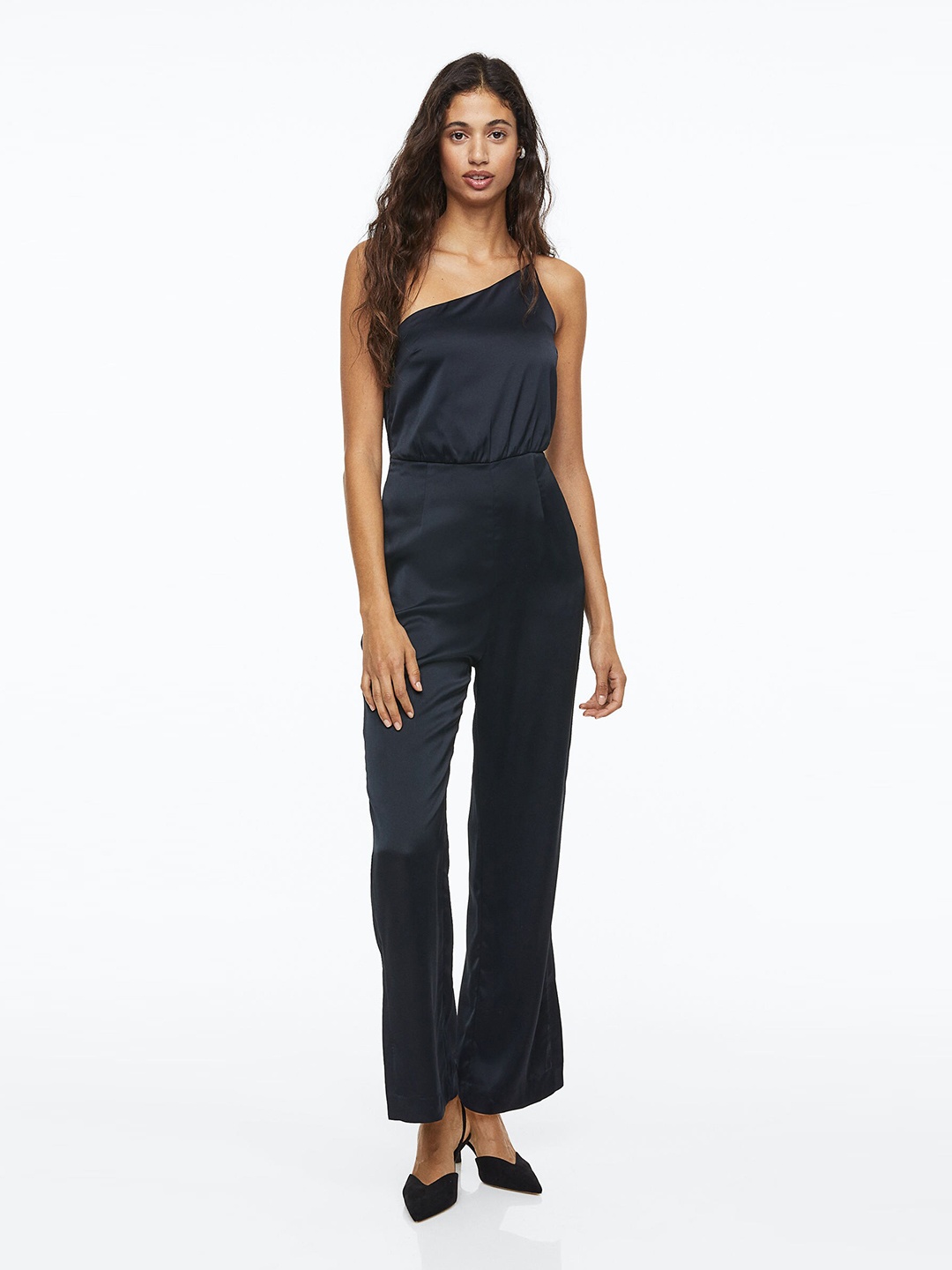 

H&M Rhinestone-Strap One-Shoulder Jumpsuit, Black