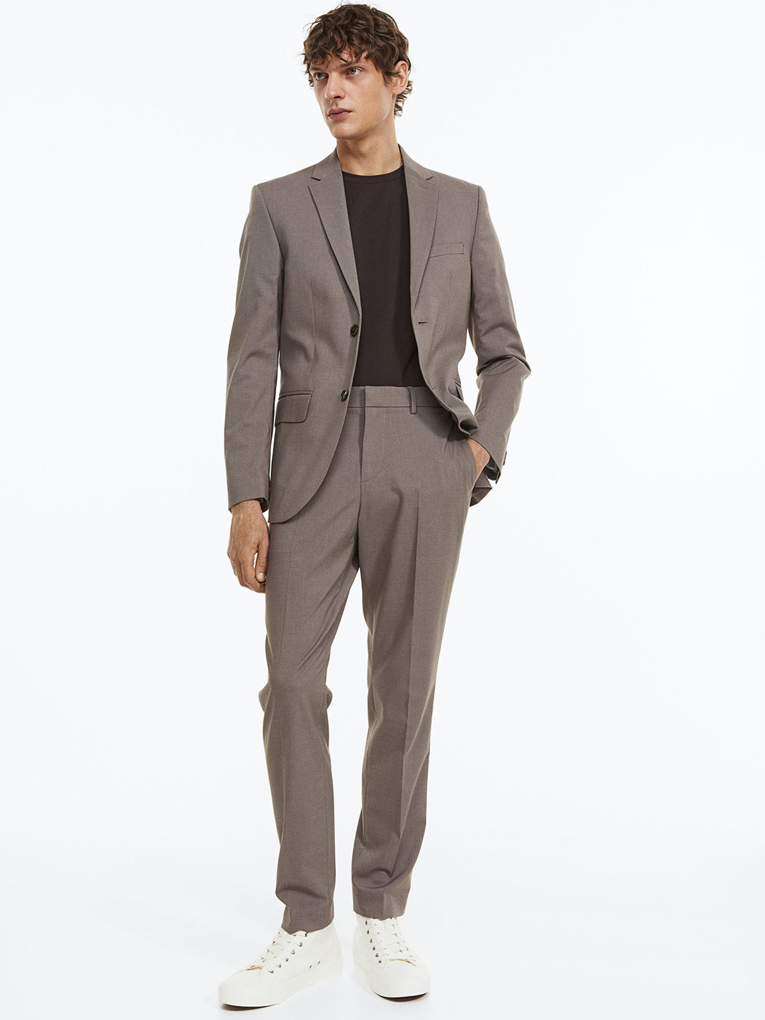

H&M Men Slim Fit Suit Trousers, Beige