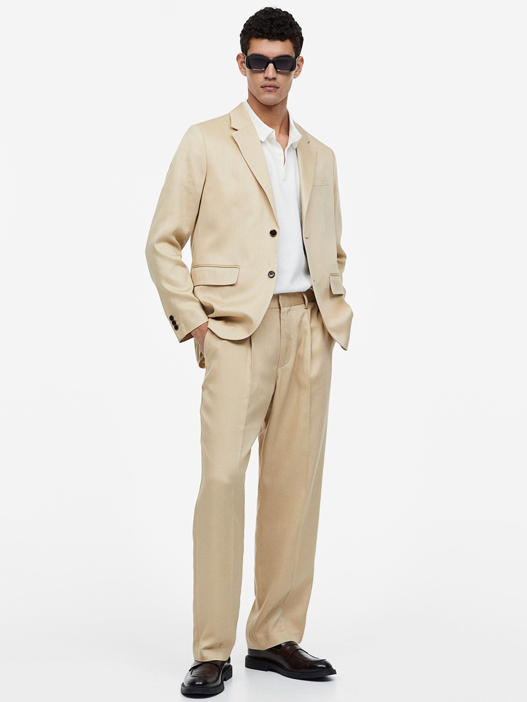 

H&M Men Relaxed Fit Lyocell Suit Trousers, Beige
