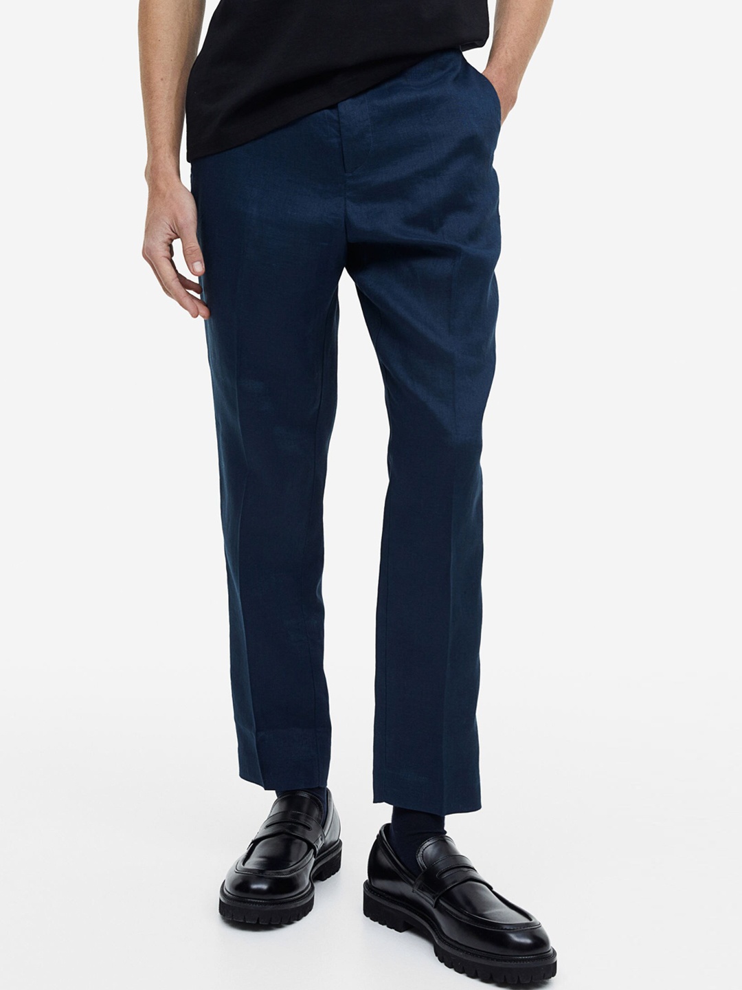 

H&M Men Slim Fit Linen Suit Trousers, Blue