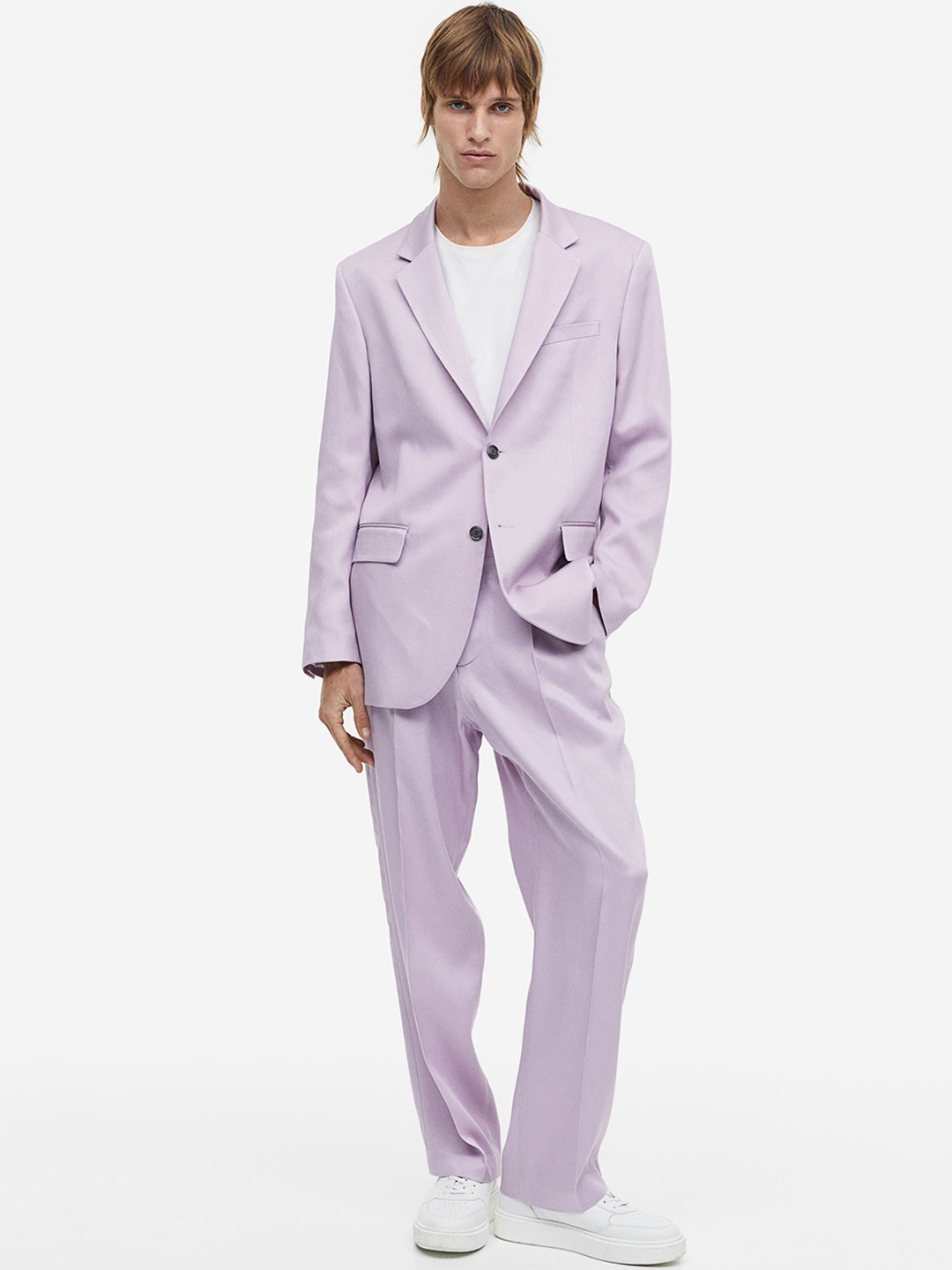 

H&M Men Relaxed Fit Lyocell Suit Trousers, Purple