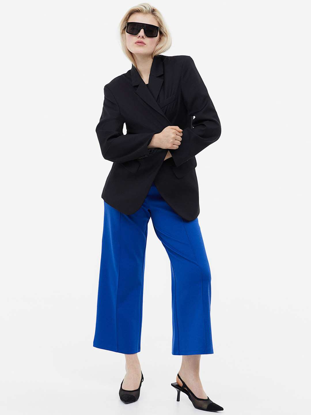 

H&M Women Wide Tailored Trousers, Blue