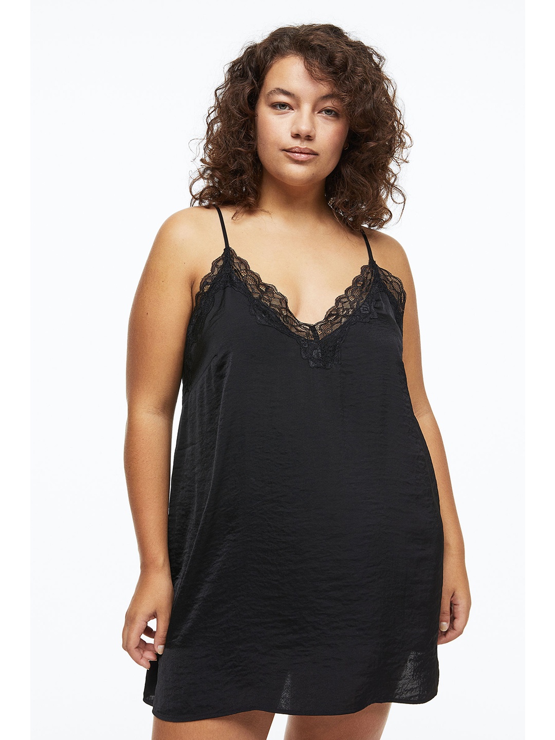 

H&M Plus Size Satin Nightslip, Black