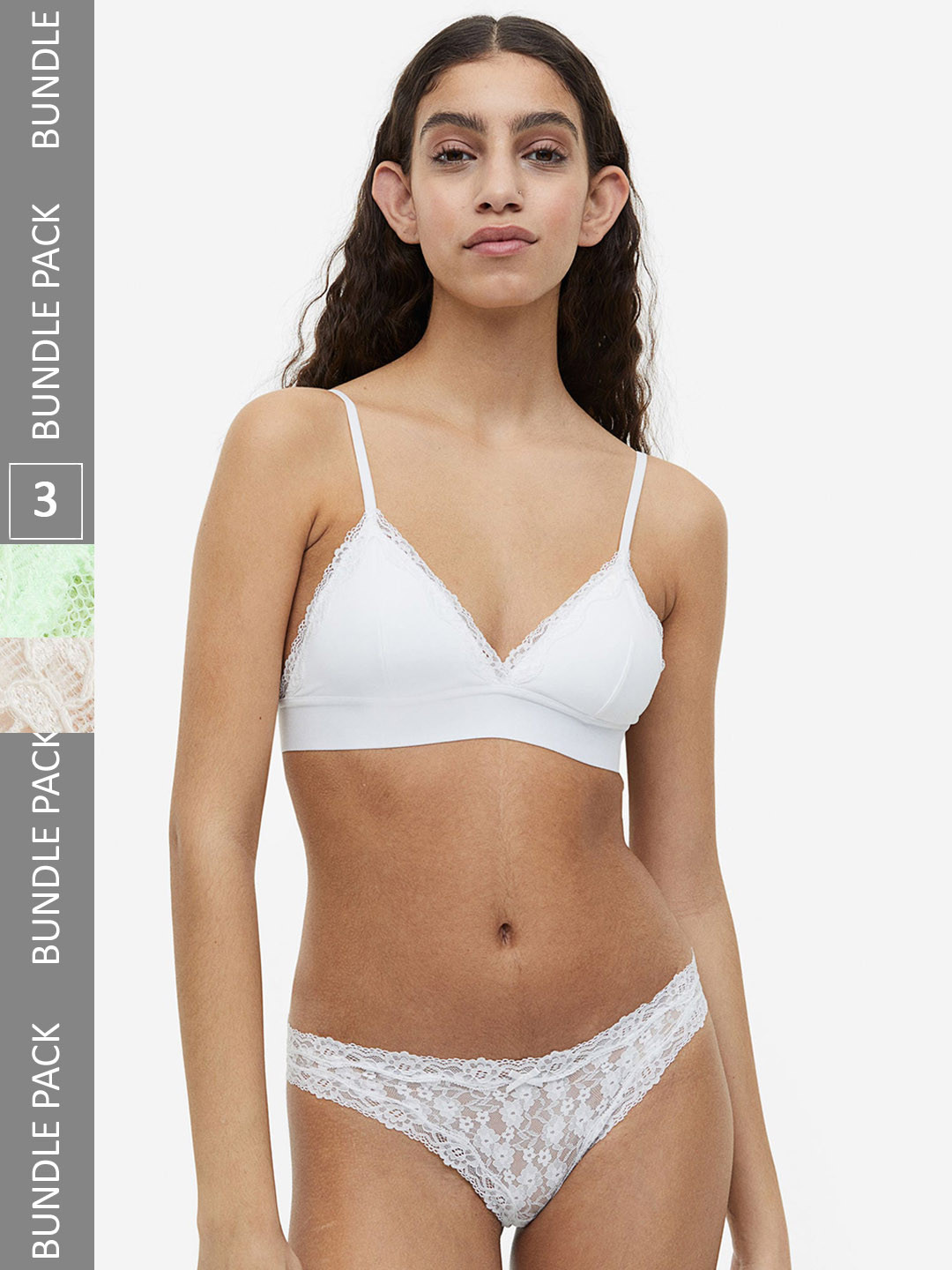 

H&M 3-Pack Lace Brazilian Briefs, Beige