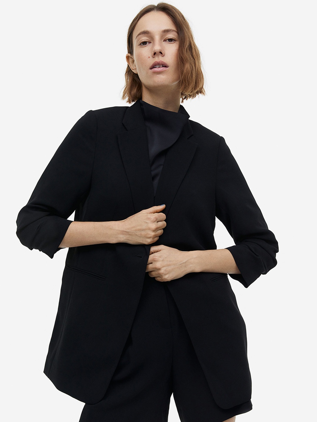 

H&M Gathered-Sleeve Jacket, Black