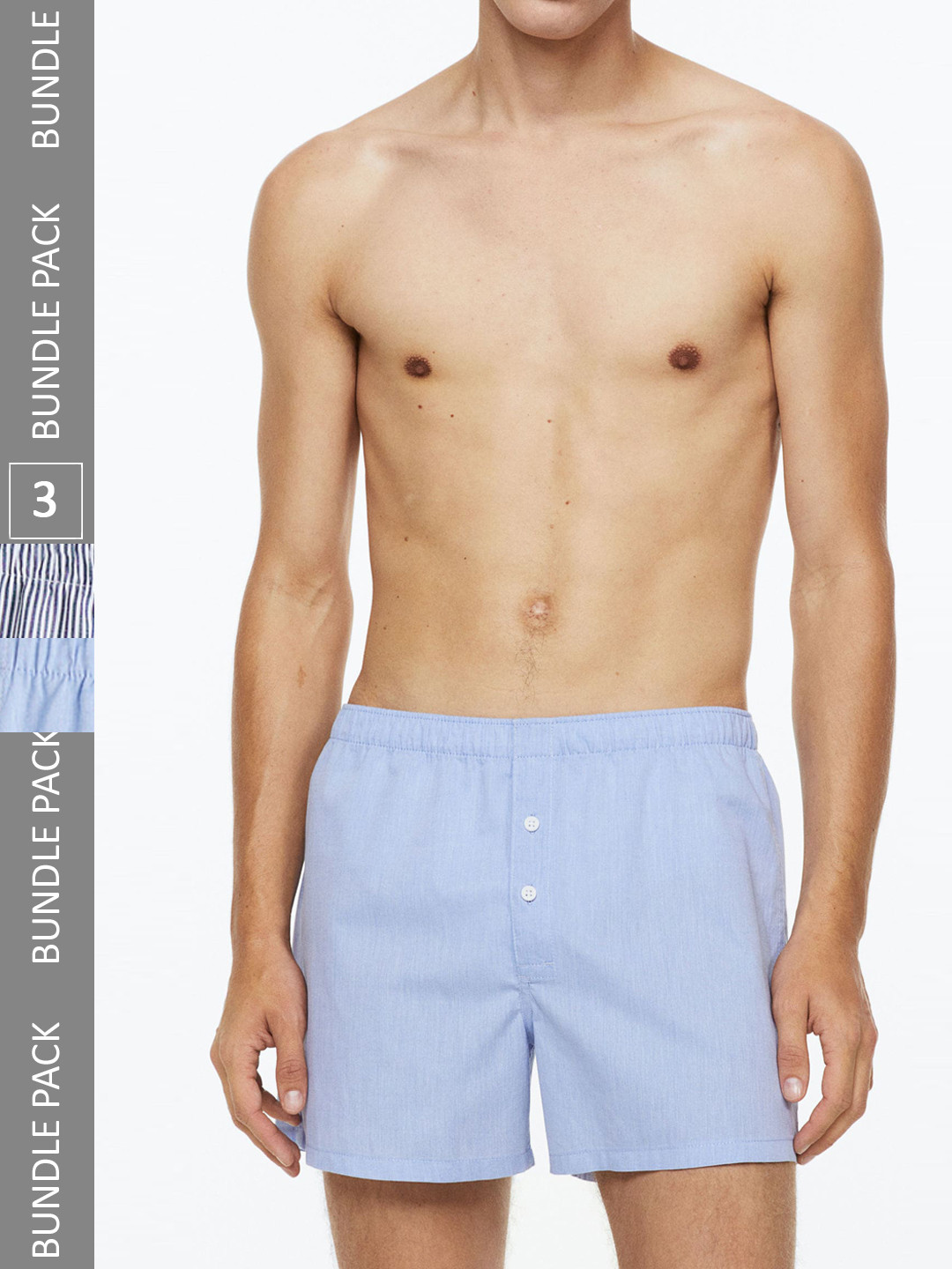 

H&M Men 3-Pack Woven Pure-Cotton Boxer Shorts, Blue