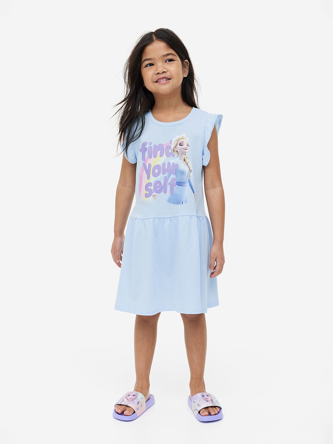 

H&M Girls Elsa Printed Cotton Dress, Blue