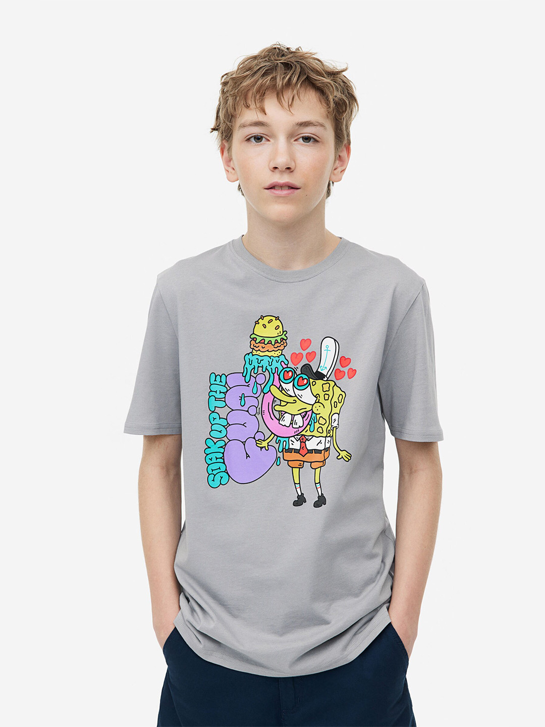 

H&M Boys Sponge Bob Printed Cotton T-shirt, Grey