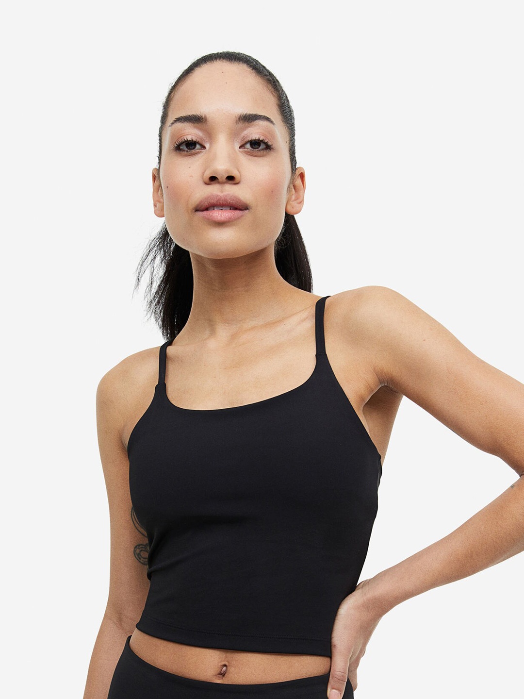 

H&M DryMove Cropped Sports Vest Top, Black