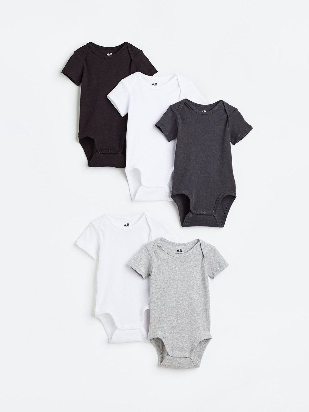 

H&M Boys 5-Pack Cotton Bodysuits, Black