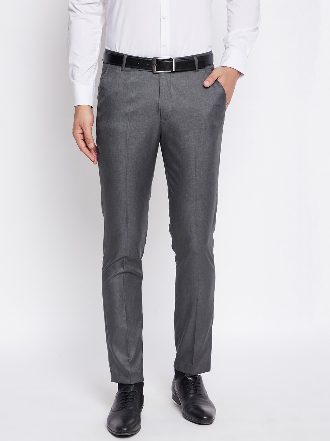 

VEI SASTRE Men Smart Slim Fit Formal Trousers, Charcoal