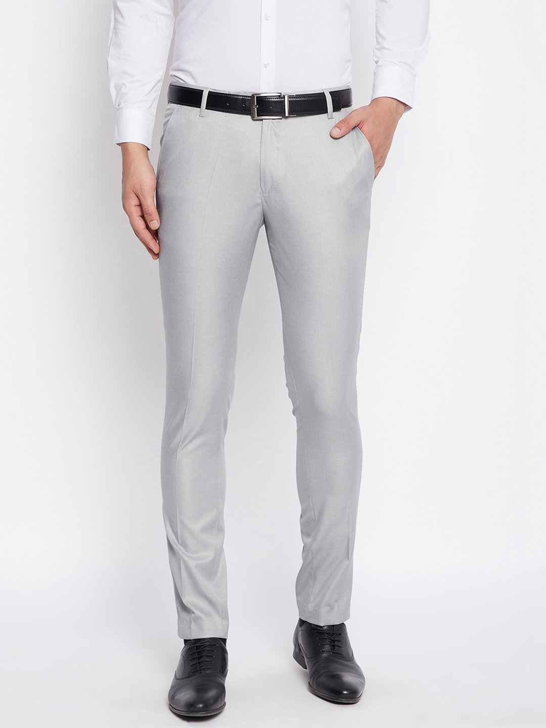 

VEI SASTRE Men Mid-Rise plain Smart Slim Fit Formal Trousers, Grey